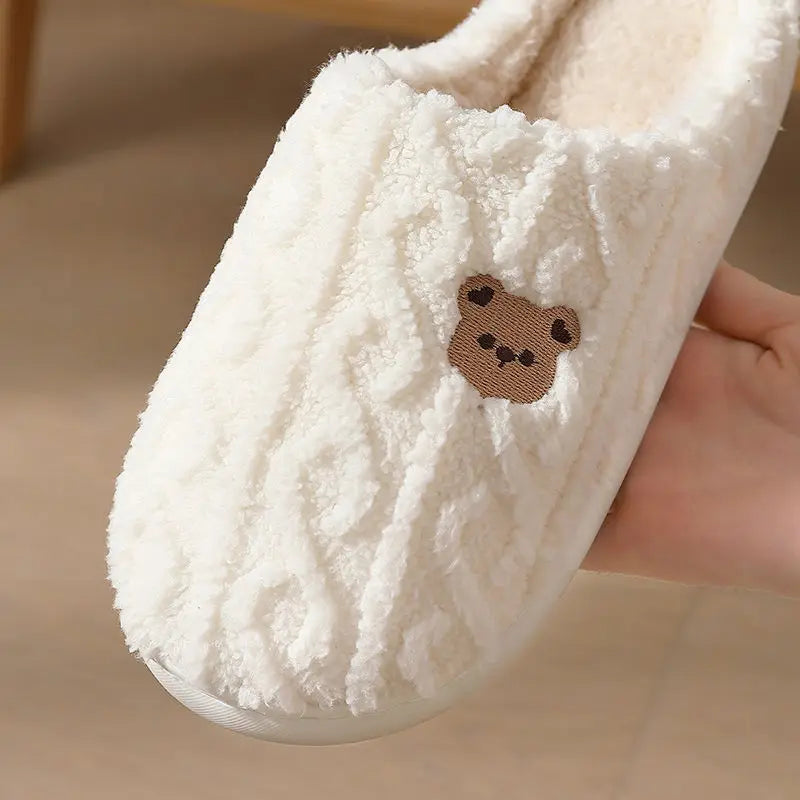 Winter Fluffy Shoes Women Cotton Slippers Cartoon Bear Thick Sole Warm Slides Men Female Couple House Indoor Plush Flat Shoes Purest Peak