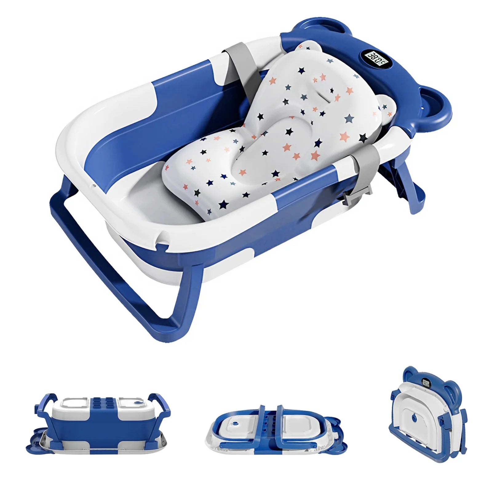Portable Travel Bathtub, Collapsible Baby Bathtub, with Thermometer &1Soft Floating Cushion, with Drain Hole,For Baby 0-36 Month Purest Peak
