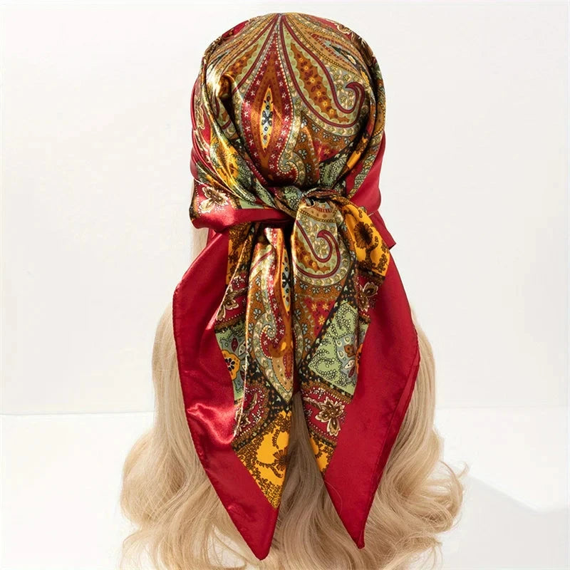Satin Square Scarf Women Muslim Hijab Elegant 2025 Print Silk Neckerchief Shawl Wraps Headband Handle Hair Accessories Bandana Econic Blanks