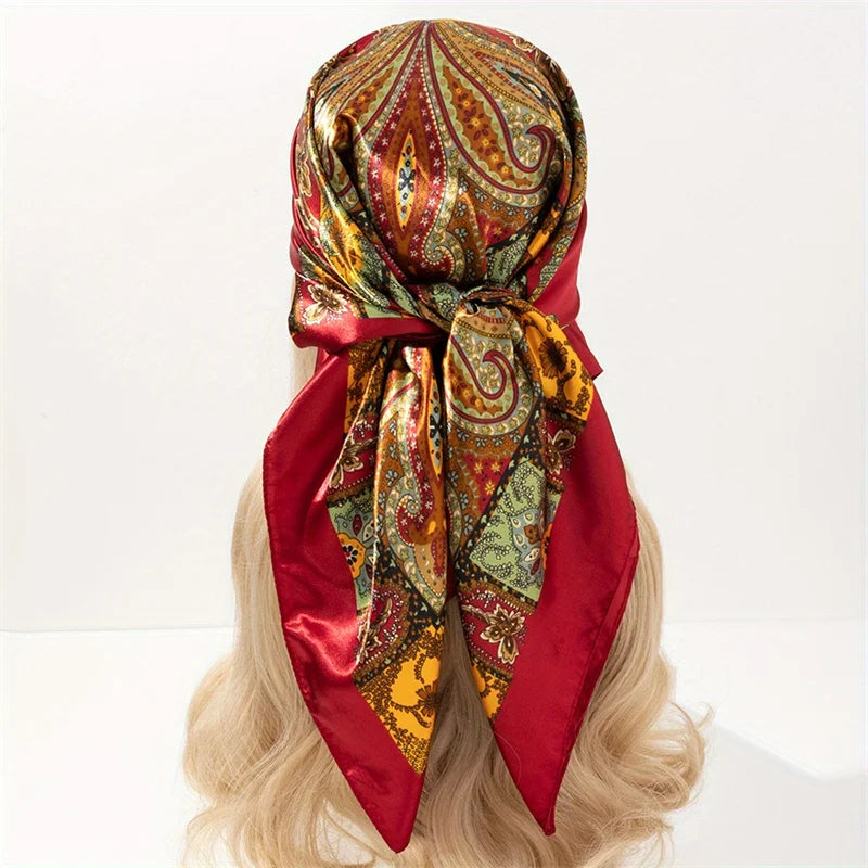 Handkerchiefs Hair Silk Scarf 90*90cm Print Satin Big Square Silk Scarves Shawls for Women Luxury Brand Designer Hijab Headband Quick Pick Grocers