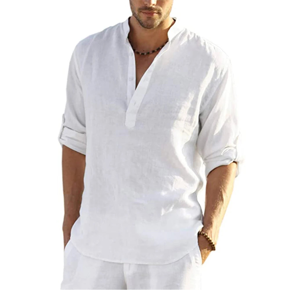 New Men's Casual Blouse Cotton Linen Shirt Loose Tops Long Sleeve Tee Shirt Spring Autumn Casual Handsome Men's Shirts Quick Pick Grocers