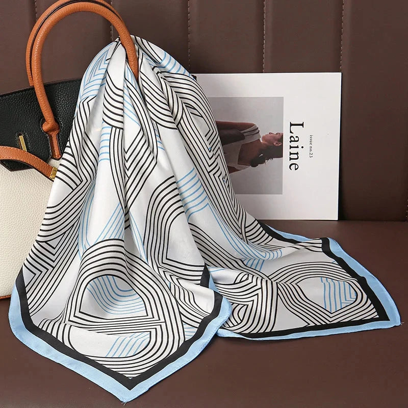 Luxury Print Satin Silk Square Scarf for Women Shawl Hijab Neckerchief Female Hair Ribbon Headband Fashion Wrap Bandana 2023 New Econic Blanks