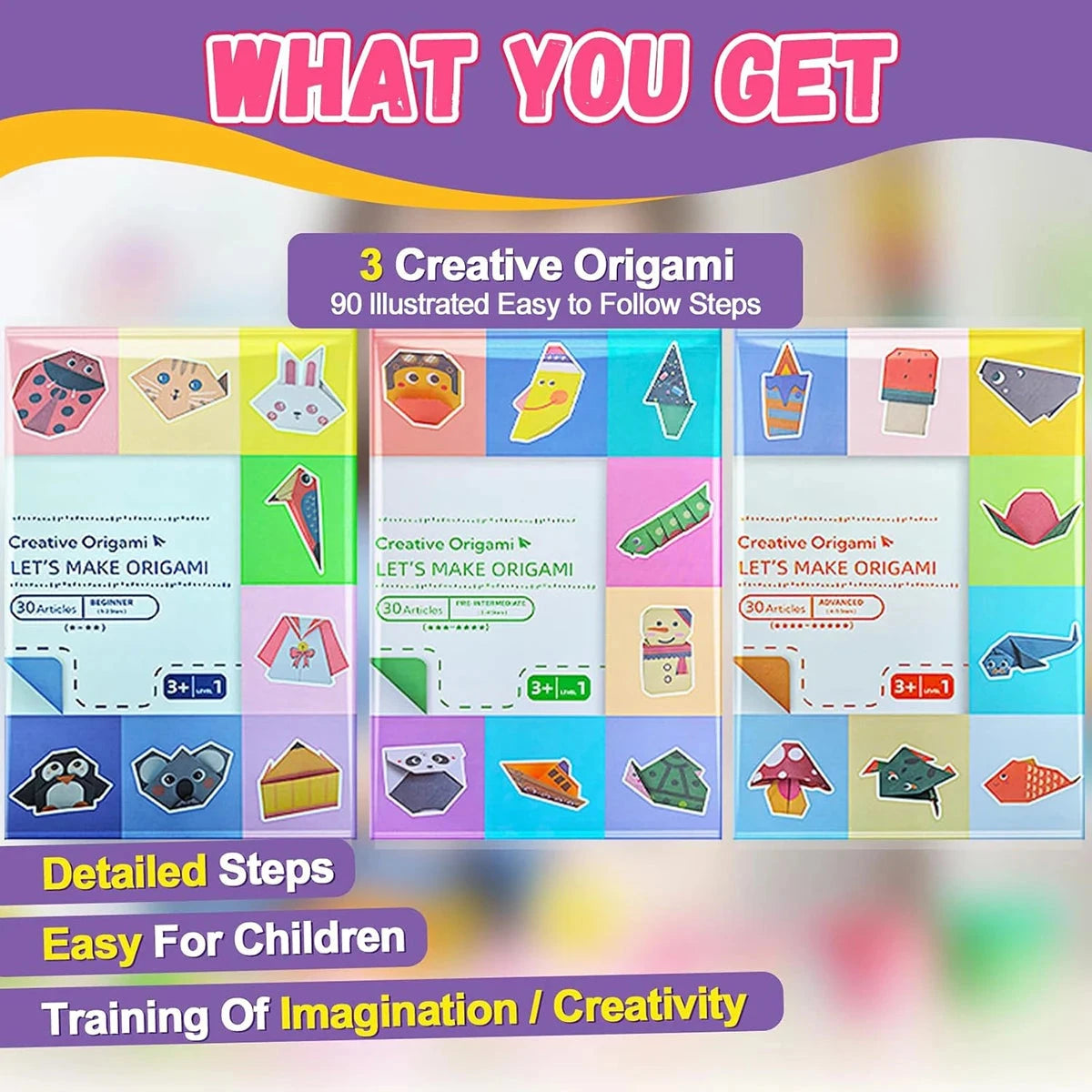 Origami Kit 30/96 Sheets Origami Paper Craft Guiding Book DIY Art Craft Projects Supplies for Beginners Children Kids Boys Girls Econic Blanks