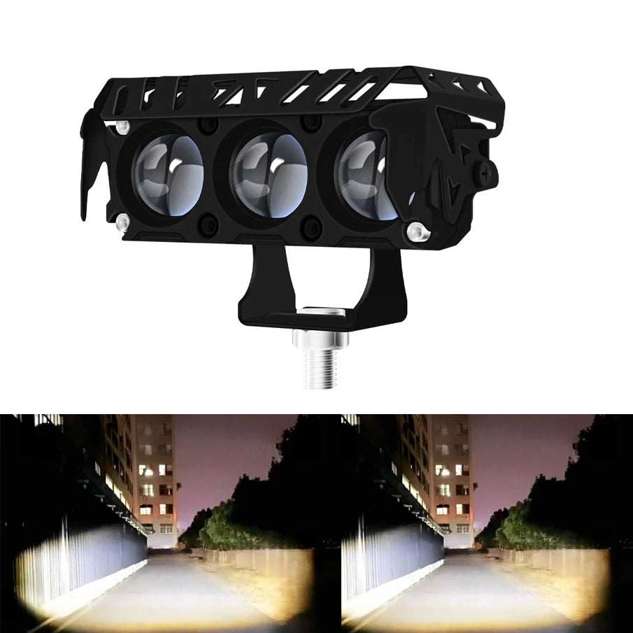 Motorcycle LED Spot Light Dual Color Hi/Low Beam Fog Lamps for Car Trucks SUV UTV 12V 24VMini Lens Headlight Driving Light