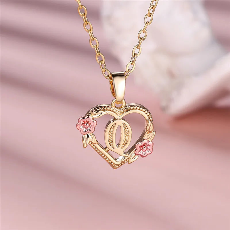 Female A-Z Letter Flower Pendant Necklace Yellow Gold Color Wedding Jewelry Gift For Women Quick Pick Grocers