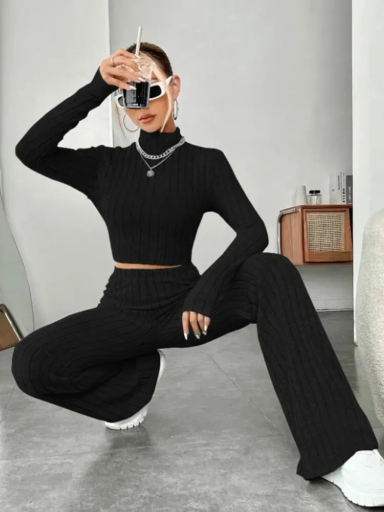 Stand Collar Navel T-shirt and Trumpet pants Quick Pick Grocers