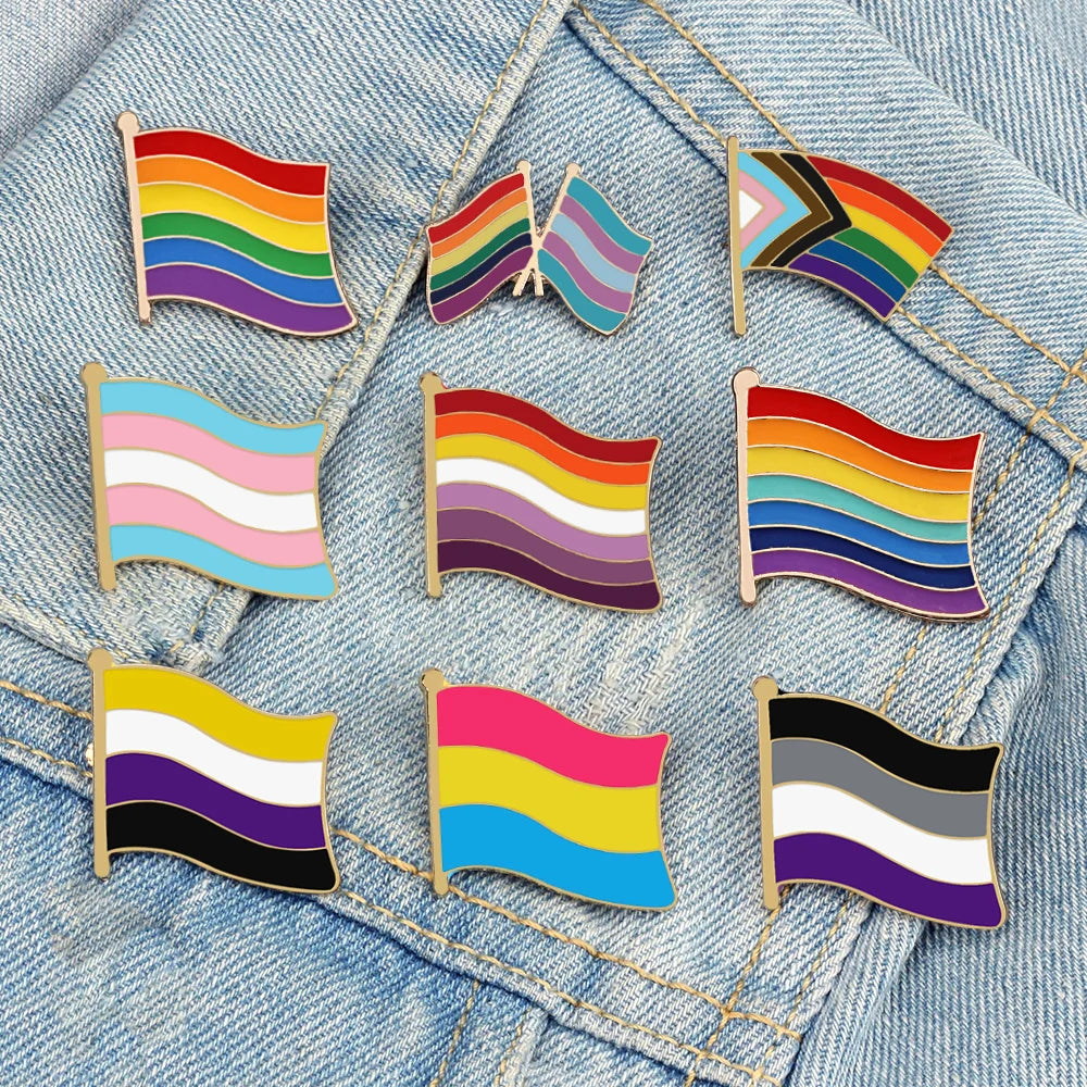 Rainbow Flag LGBT Pride Enamel Pin Inclusive Progress Non-binary Trans Les Bisexual Asexual Brooch Bag Denim Lapel Badge Jewelry Quick Pick Grocers