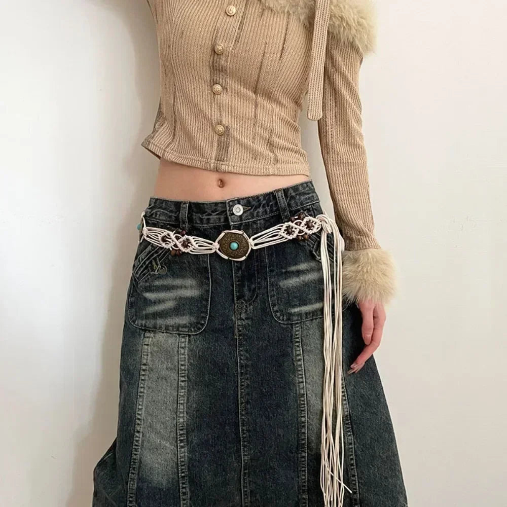 New Butterfly Tassel Waist Chain Y2K Trendy Bohemian Belt Summer Beach Accessories Vintage Flower Bohemian Belt Quick Pick Grocers