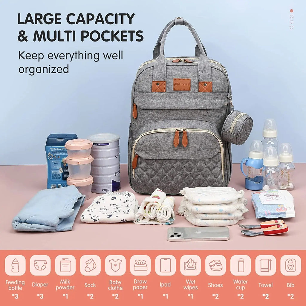 3 In 1 Diaper Bag Backpack Foldable Baby Bed Waterproof Travel Bag with USB Charge Diaper Bag Backpack with Changing Bed 3 types Purest Peak