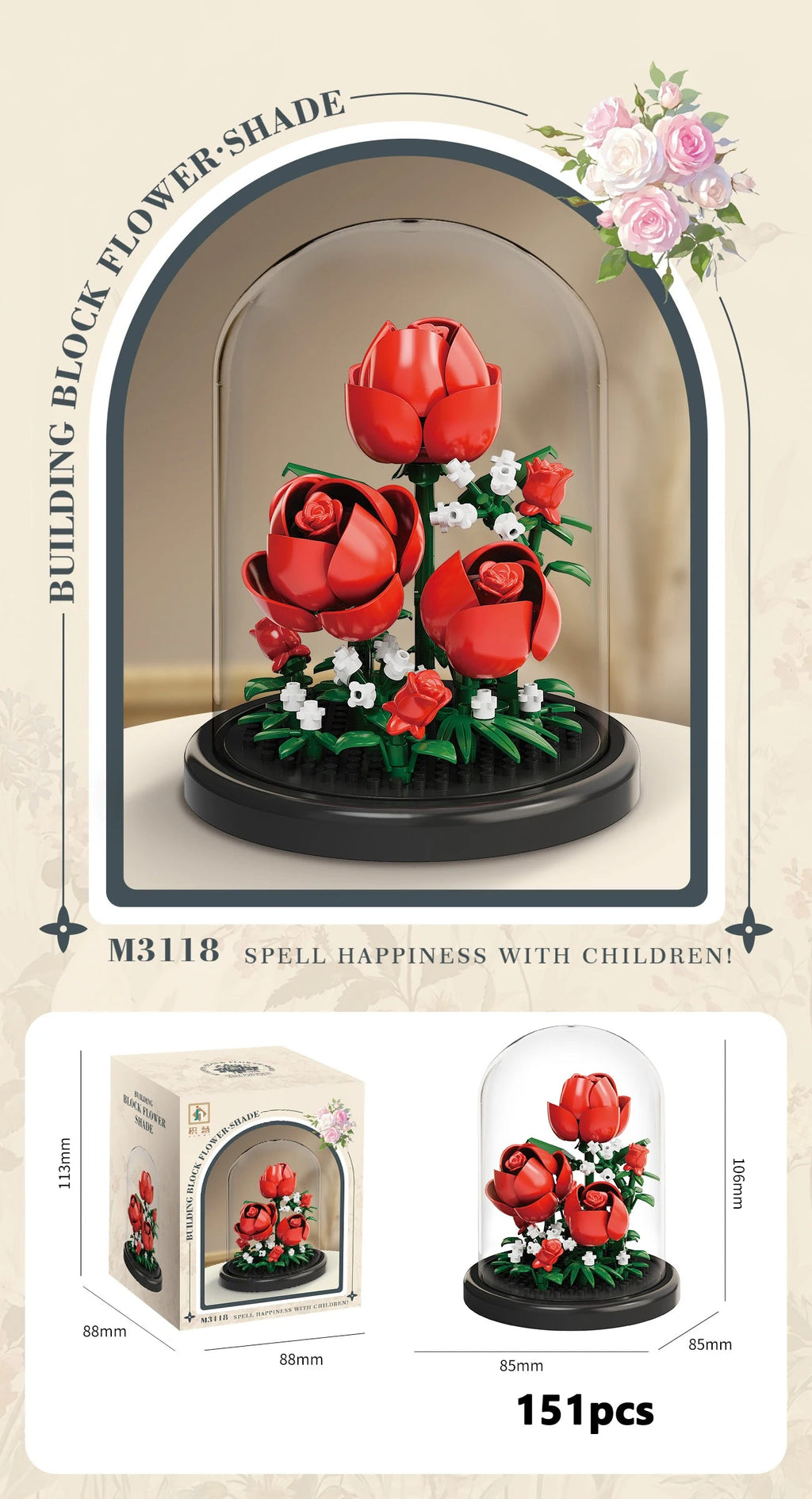 Eternal Flower Bouquet Bonsai Potted Plant Micro Building Blocks Model Home Decoration Puzzle Toys Kids Birthday Christmas Gifts Purest Peak Salt