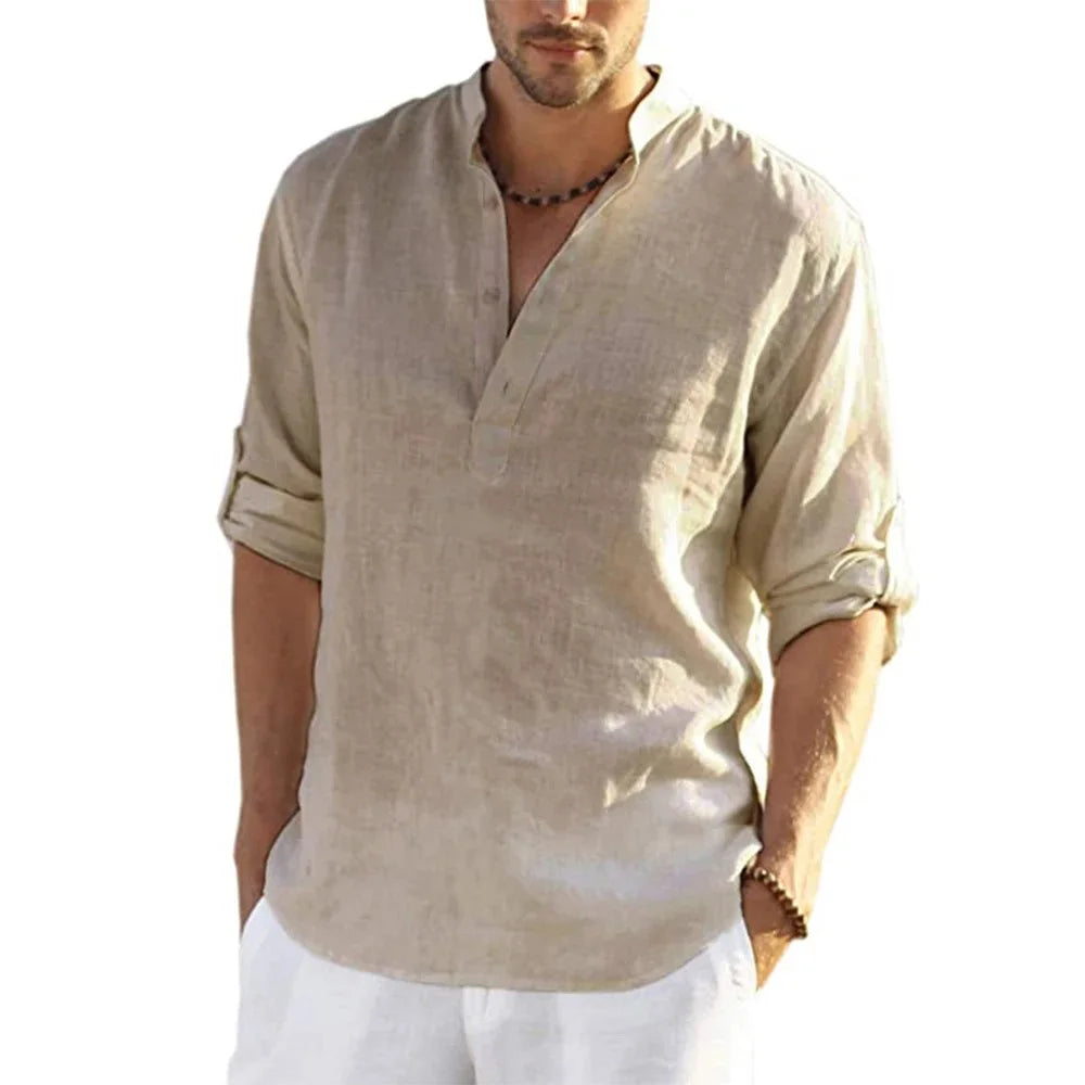 New Men's Casual Blouse Cotton Linen Shirt Loose Tops Long Sleeve Tee Shirt Spring Autumn Casual Handsome Men's Shirts Quick Pick Grocers