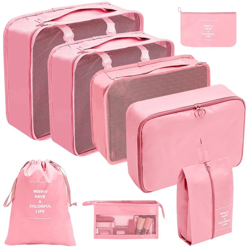 7/8/9/10 Pcs Set Travel Organizer Storage Bags Suitcase Packing Cubes Set Cases Portable Luggage Clothes Shoe Tidy Pouch Folding Econic Blanks