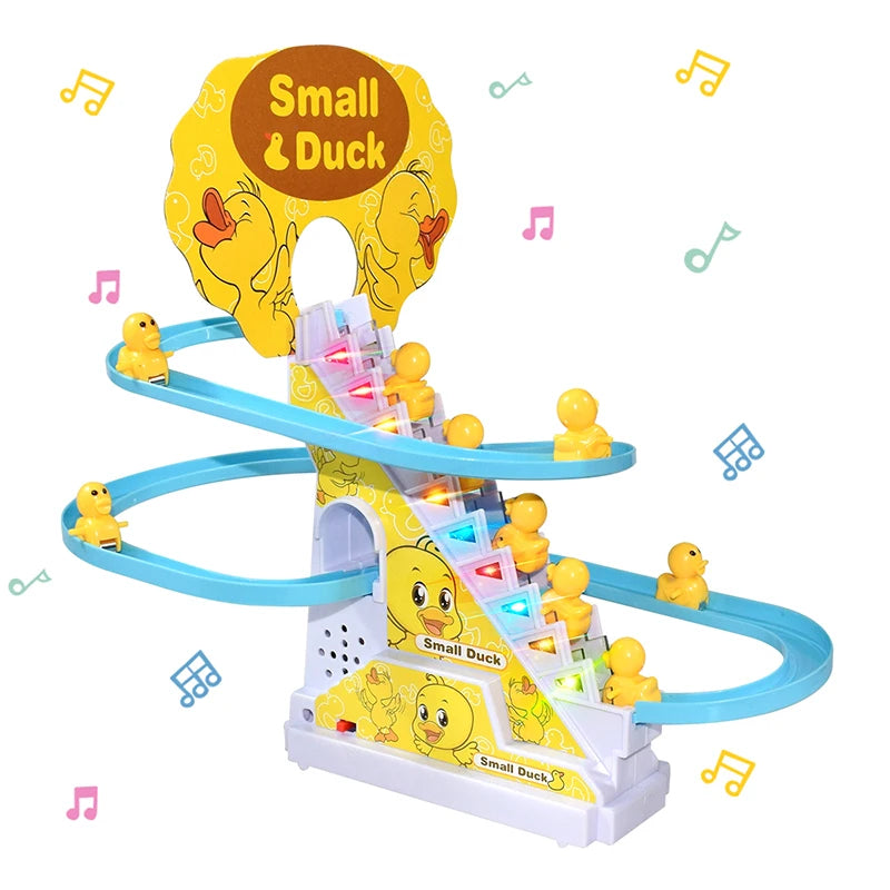 Climbing Stairs Track Toys Electric Duck DIY Rail Racing Track Roller Coaster Toys Set Light Music Educational Toy For Kids Gift Quick Pick Grocers