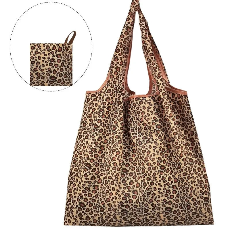 Large Capacity Leopard Print Hand Shopping Bag Women's Daily Folding Handbag Econic Blanks