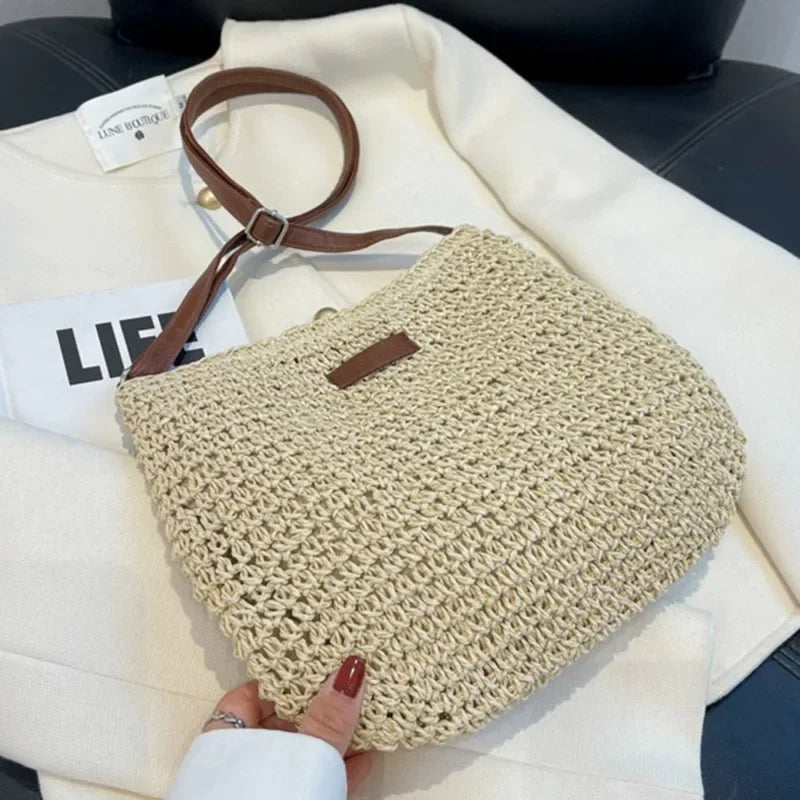 Ladies Fashion Summer Straw Crossbody Bag Women Beach Holiday Shopping Woven Shoulder Handbag Messenger Purses For Women Bags Quick Pick Grocers