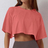 Cotton Women Short Sleeve Dance Running Clothes Yoga Fitness Crop Top  Navel Baring New Sport T-shirt Loose Gym Workout Shirts Quick Pick Grocers