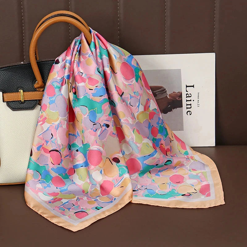 Luxury Print Satin Silk Square Scarf for Women Shawl Hijab Neckerchief Female Hair Ribbon Headband Fashion Wrap Bandana 2023 New Econic Blanks