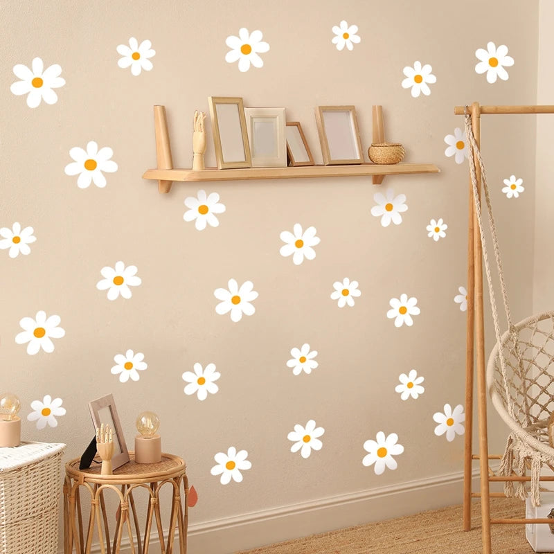 White Daisy Flower Wall Stickers Kids Room Living Room DIY Art Decas Baby Nursery Home Decoration PVC Window Sticker Quick Pick Grocers