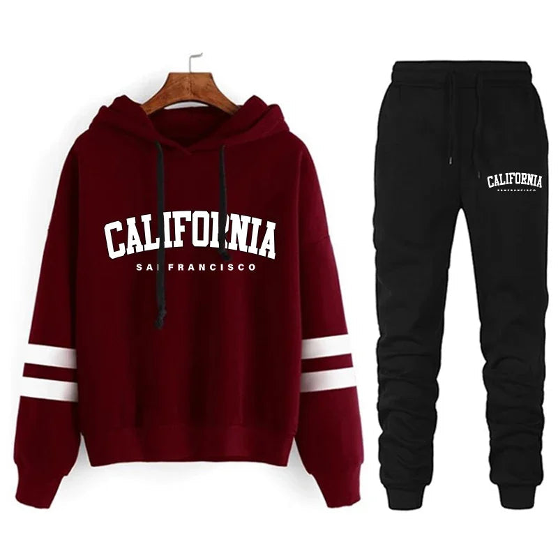 California Womens Tracksuit Casual Stripe Versatile Hooded Sweatshirt or Pants or Suit Simplicity Hot Sales Street Outfits S-3XL Quick Pick Grocers