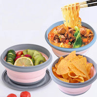 Portable Folding Lunch Box Bowl Sets Silicone 3Pcs/Set Food Container Outdoor Camping Tableware Set Foldable Salad Bowl with Lid Quick Pick Grocers