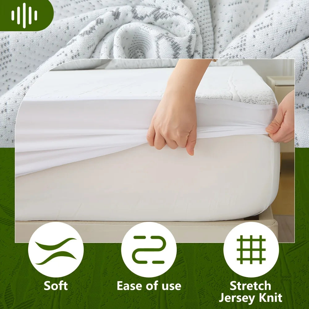 1p Cooling Bamboo Fiber Fitted Sheet, Breathable Mattress Protector Cover  with Deep Pocket for Summer Quick Pick Grocers
