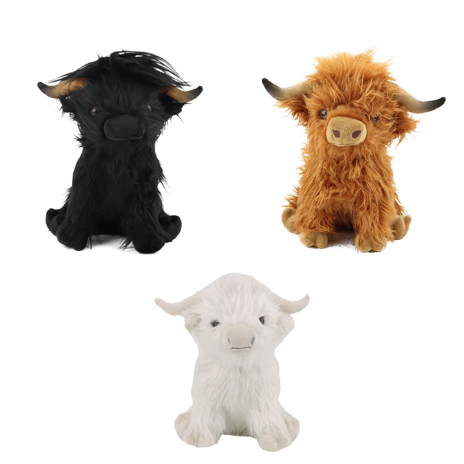 30cm Simulation Kyloe Cream Highland Cow Animal Plush Doll Soft Stuffed Highland Cow Cattlle Plushie Gift for Kids Boys Girls Econic Blanks