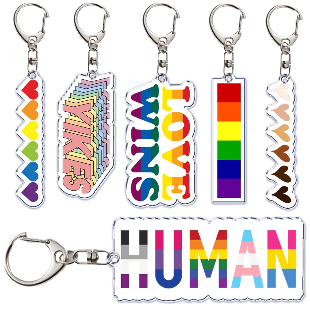 Gay Pride LGBT Rainbow Acrylic Keychain LGBTQ Transparent Double Sided Key Chain Key Ring Lesbian Keychains for Friends Gift Quick Pick Grocers
