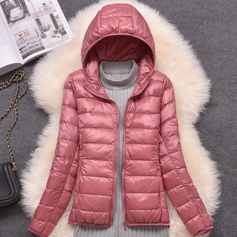 Women Puffer Jacket 15 Colors Plus Size 5XL 6XL 7XL 2025 New Spring Autumn Female Ultra Lightweight Packable Hooded Down Coats Quick Pick Grocers
