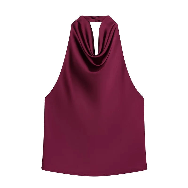 MUJER 2026 Halter Tops for Women Black Satin Backless Top Female Pink Summer Beach Top Woman off Shoulder Camisole Top Women Quick Pick Grocers