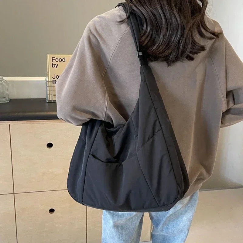 Trendy Women's Soft Cloth Shoulder Bag Solid Color Student 2026 Spring Y2k Casual Style Big Handbags Crossbody Bags for Women Quick Pick Grocers
