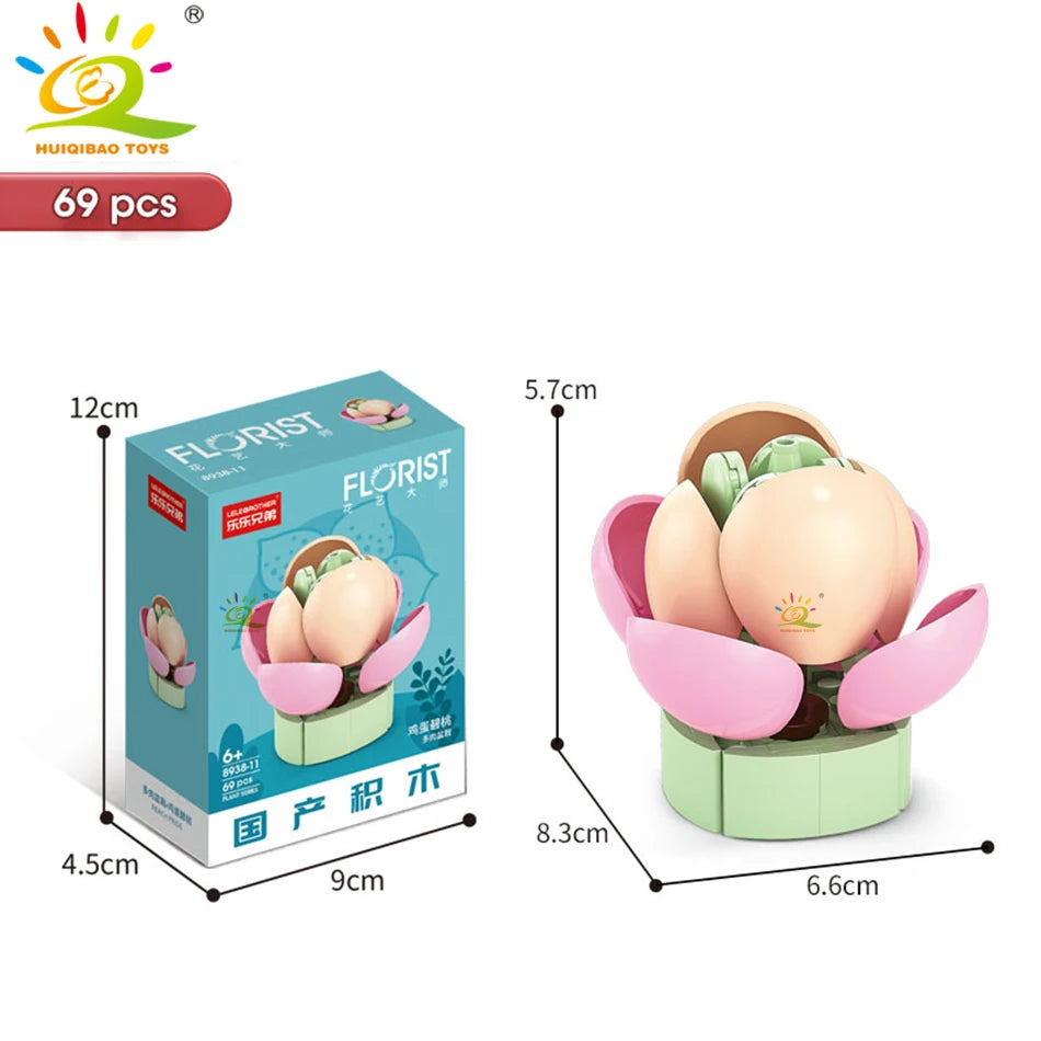 HUIQIBAO MOC Flower Succulent Potted Model Building Block DIY Eternal Bouquet Home Desk Plant Decor Brick Girl Gift Children Toy Quick Pick Grocers