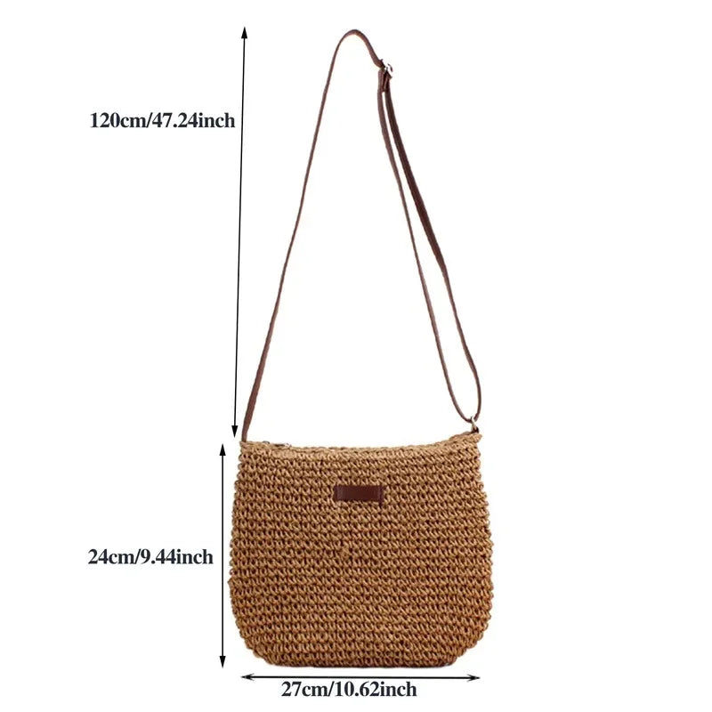 Ladies Fashion Summer Straw Crossbody Bag Women Beach Holiday Shopping Woven Shoulder Handbag Messenger Purses For Women Bags Quick Pick Grocers