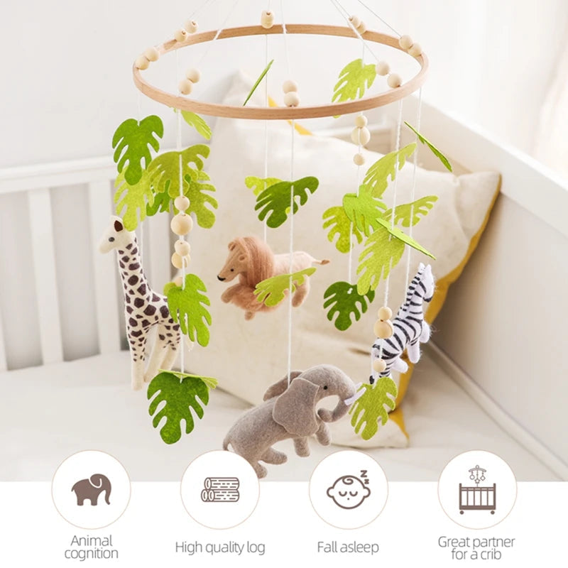 Baby Crib Mobile Rattle Toy For 0-12 Months Cartoon Felt Forest Animal Bed Bell Hanging Wooden Bracket Mobile Newbaby Rattle Toy Purest Peak