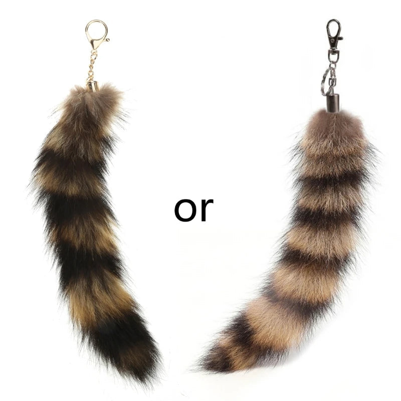 Plush-Fox Tail Keychain Furry Racoon Tail Keyring Keychain 28cm Animal Tail Key-Pendant Pompoms Keyring Holder Bag-Decor Econic Blanks