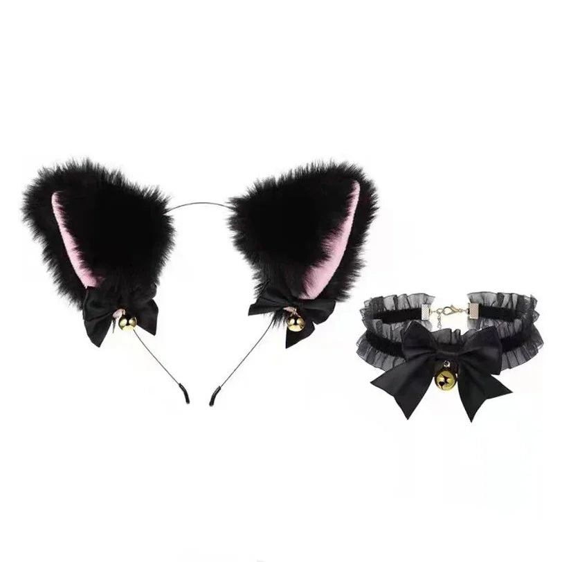 Beautiful Masquerade Halloween Cat Ears Cosplay Cat Ear Party Costume Bow Tie Bell Headwear Headband Hair Accessories Quick Pick Grocers
