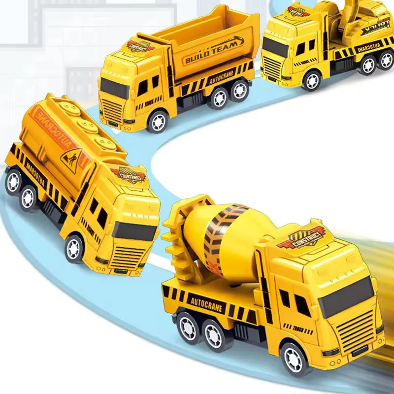 4 Pack Pull Back Cars, Friction Powered Toy Vehicles Construction Set - Dump Truck Crane for Toddlers Boys Girls Gift Quick Pick Grocers