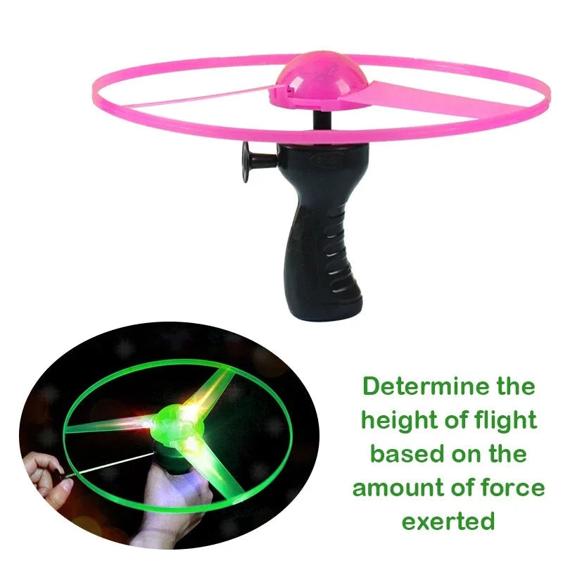 Pull Wire Glow UFO – Spinning LED Flyer Toy for Kids Outdoor Fun Econic Blanks