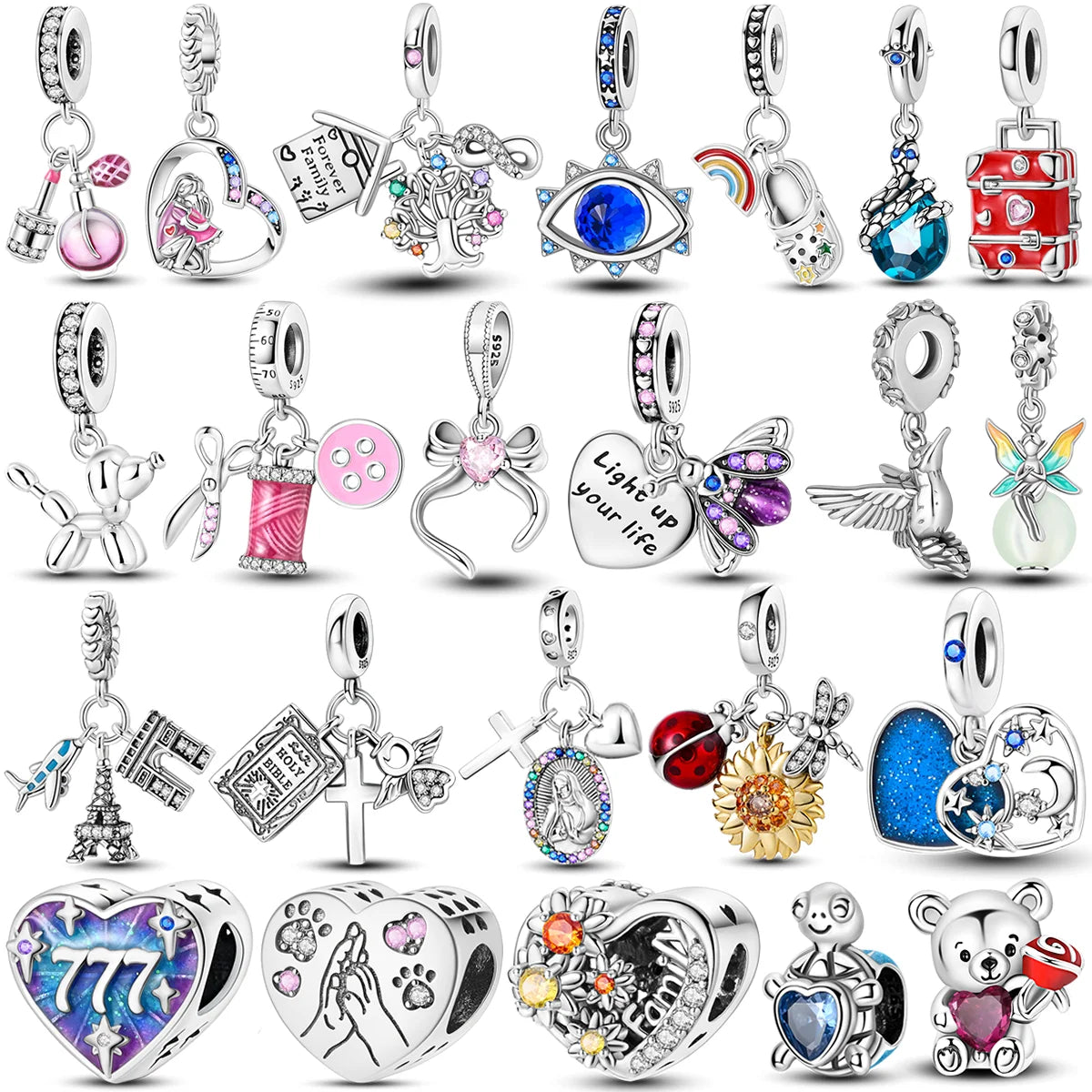 2025 Hot Sale Charms Bead 925 Sterling Silver Pink Butterfly Luminous Firefly Dangle Fit Bangle Bracelet Necklace DIY Jewelry Econic Blanks