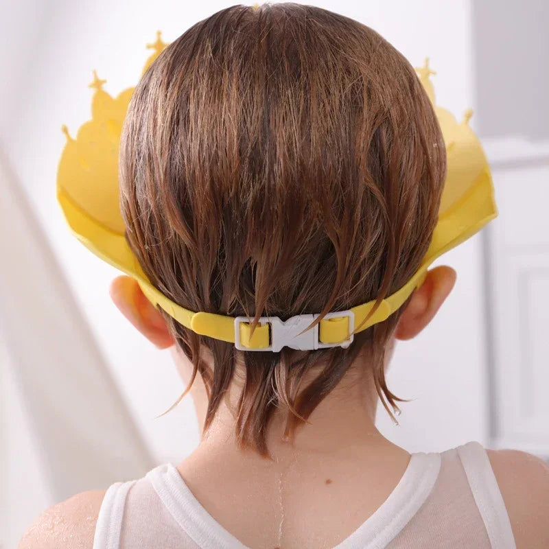 Adjustable Size Children Shampoo Cap Crown Baby Shower Cap Cartoon Bath Visor Infant Hair Shield Ear Protection Waterproof Purest Peak