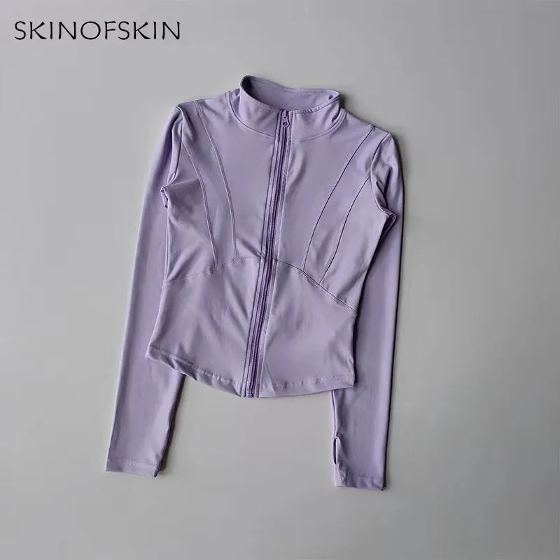 Outdoor Sports Long Sleeved Women Slim Yoga Clothes Quick Dry Zipper Cardigan Stand Up Collar Jacket Running Fitness Jacket Top Quick Pick Grocers