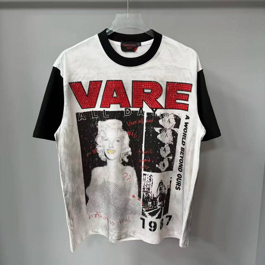2026 New Fashion Streetwear Shinning Diamond Baggy Tshirts for Men and Women Short Sleeve Rhinestone Cotton Top Tees Oversized Quick Pick Grocers