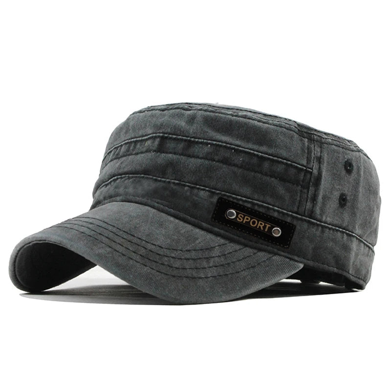 Spring Summer And Autumn Mens New Washable Cotton Flat Top Sun Proof Military Cap Quick Pick Grocers