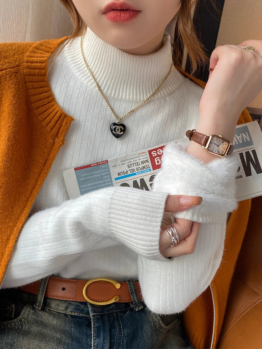 Women's Turtleneck Sweater Winter 2026 Retro with Velvet Lining Thickened Inner Wear Thermal Knitting Bottoming Shirt Pullovers Quick Pick Grocers