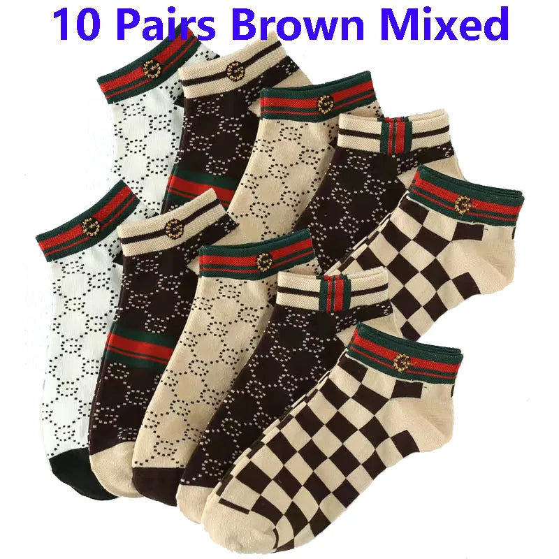 5/10/20 Pairs Winter Socks Men Short Breathable Luxury Socks Designer Brand Low-Cut Fashion Trendy Ankle Socks Geometric Pattern Quick Pick Grocers