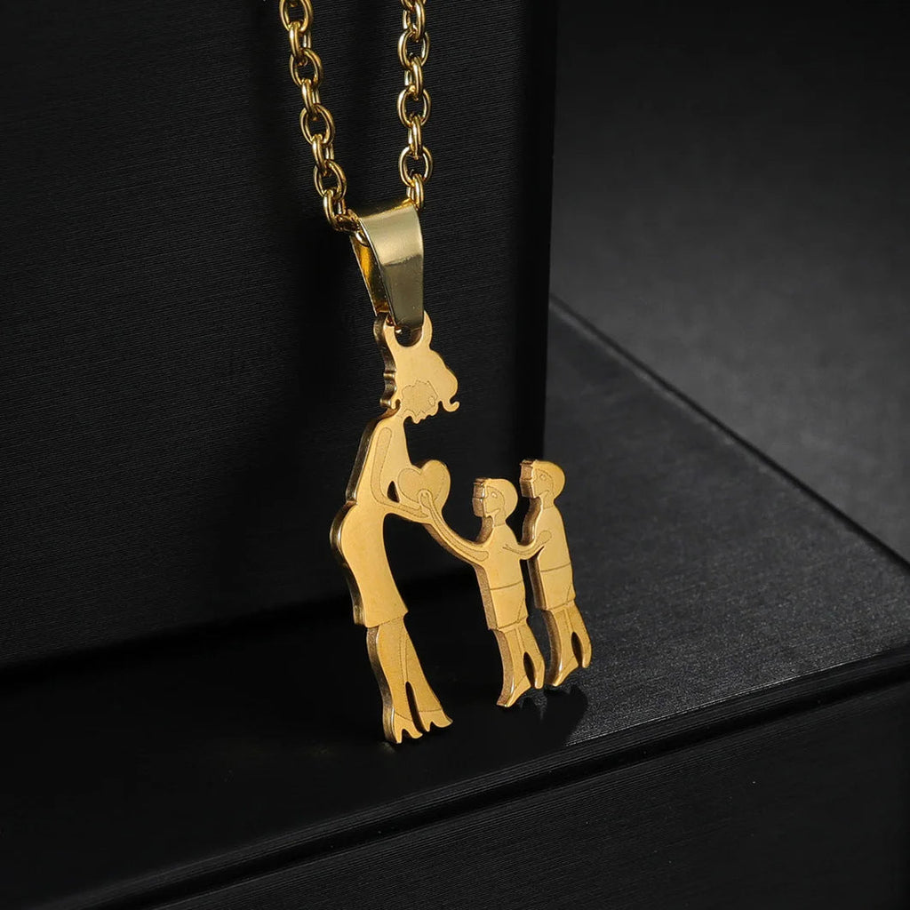 Girls Boy Children Stainless Steel Family Necklaces Mama Pendants Necklace Birthday Gifts For Women Jewelry Mother's Day Jewelry Quick Pick Grocers