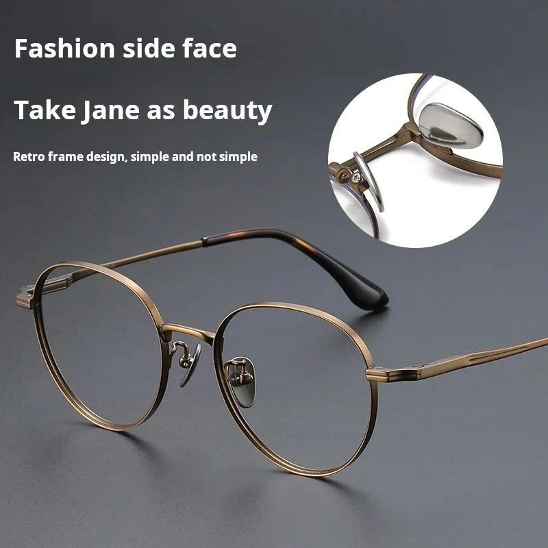 YIMARUILI Luxury Pure Titanium Men and Women Eyeglasses Frame Retro Round Big Wide-rimmed Optical Prescription Glasses CT-266 Econic Blanks