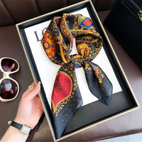 Bohemian Style Print Luxury Brand Silk Square Scarf Women Satin Shawls Neckerchief Wrap Scarves Bandana Hair Hjiab Floral Quick Pick Grocers
