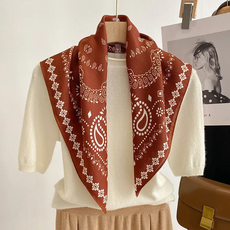 Spring/Summer 70cm Cashew Print Square Scarf Women’s Breathable Imitation Silk Bandanna Luxury Female Neckerchief Fashion Hijab Quick Pick Grocers