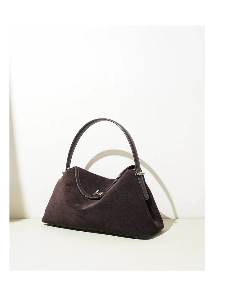 2026 Autumn Winter All-match Bowling Tote All-match Matte Suede Cowhide Leather Women Shoulder Bag Coffee Purple Noble Handbag Quick Pick Grocers