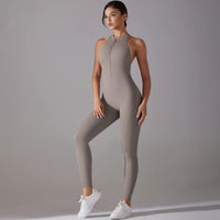 Sexy Hollow Backless Scrunch Sporty Jumpsuit Raises Butt Woman Gym Set One Piece Sport Suit Sleeveless Zip Yoga Fitness Overalls Quick Pick Grocers